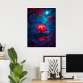 Gloeiende Lotus Flower onder Moonlight Fantasy Poster (Thuiskantoor)