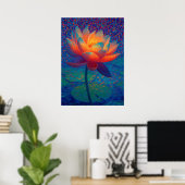 Gloeiende Lotusbloem Pointillisme Kunst Poster (Thuiskantoor)