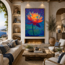 Gloeiende Lotusbloem Pointillisme Kunst