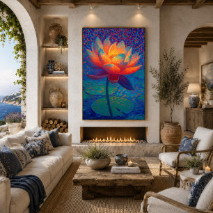 Gloeiende Lotusbloem Pointillisme Kunst Poster