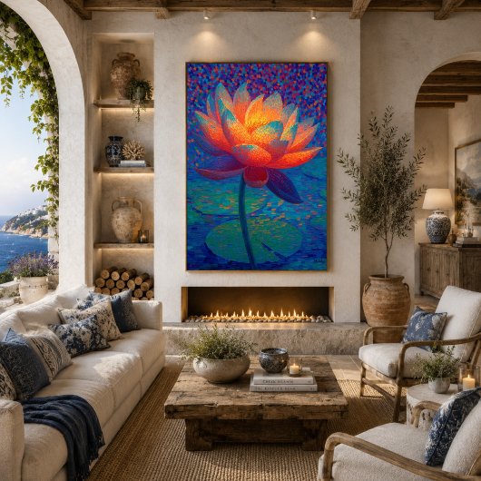 Gloeiende Lotusbloem Pointillisme Kunst Poster