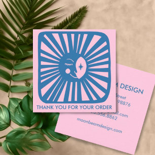 Gloeiende Maan Charmant Blauw Roze Orde Dank u Vierkante Visitekaartje