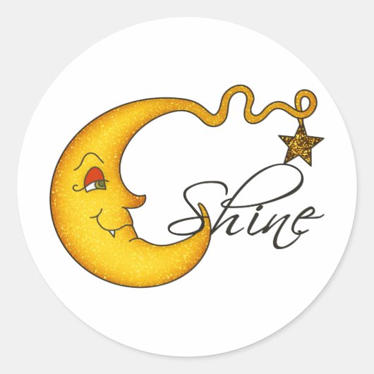 Gloeiende maan glans met ster ronde sticker (Voorkant)