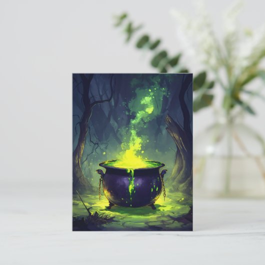 Gloeiende Magic Potion Cauldron Halloween Briefkaart (Staand voorkant)