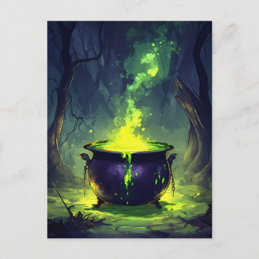 Gloeiende Magic Potion Cauldron Halloween Briefkaart (Voorkant)
