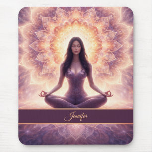 Gloeiende Mandala Meditatie Vrouw Aangepaste Naam Muismat