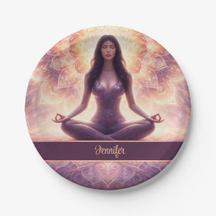 Gloeiende Mandala Meditatie Vrouw Aangepaste Naam Papieren Bordje