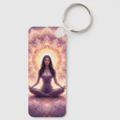 Gloeiende Mandala Meditatie Vrouw Aangepaste Naam Sleutelhanger (Achterkant)