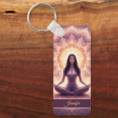 Gloeiende Mandala Meditatie Vrouw Aangepaste Naam Sleutelhanger (Voorkant)
