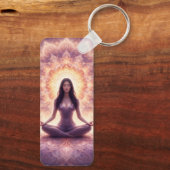 Gloeiende Mandala Meditatie Vrouw Aangepaste Naam Sleutelhanger (Achterkant)