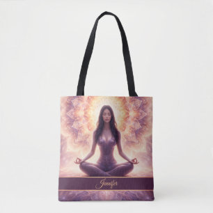 Gloeiende Mandala Meditatie Vrouw Aangepaste Naam Tote Bag