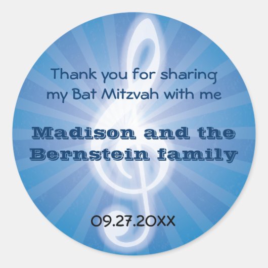 Gloeiende muziek Clef Bar-Bat Mitzvah Ronde Sticker (Voorkant)
