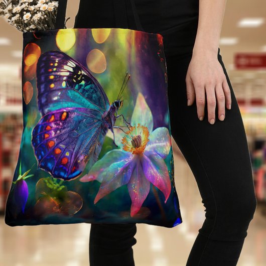 Gloeiende mystieke bos vlinder lente bloem tote bag