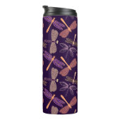 Gloeiende nachtlibellen op de achtergrond van de d thermosbeker (Geroteerd rechts)