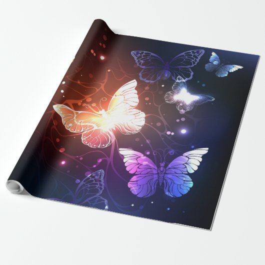 Gloeiende Nachtvlinders Cadeaupapier (Uitgerold)
