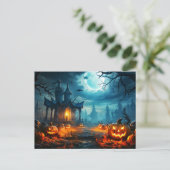 Gloeiende Nefarious Halloween pompoen Briefkaart (Staand voorkant)