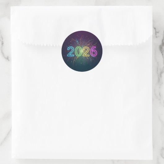Gloeiende neon 2026 nummers met confetti en firewo ronde sticker (Tas)