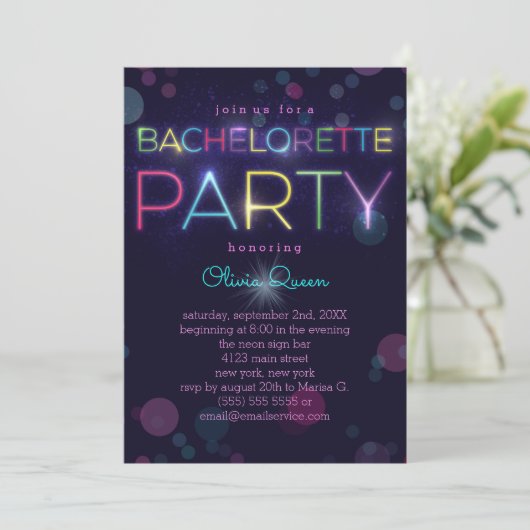 Gloeiende Neon Bachelorette Party Uitnodiging (Staand voorkant)