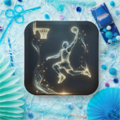 Gloeiende Neon Basketbalspeler Papieren Bordje (Feest)