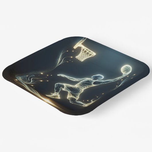 Gloeiende Neon Basketbalspeler Papieren Bordje (Gebogen)