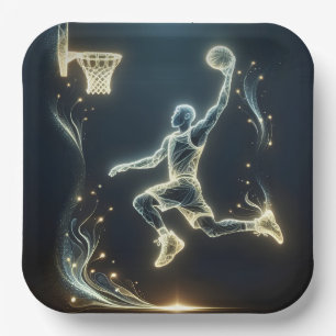Gloeiende Neon Basketbalspeler Papieren Bordje