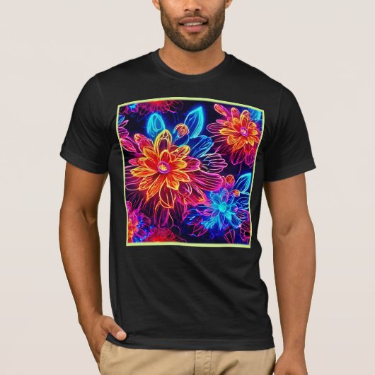 Gloeiende neon bloemen kunst t-shirt (Voorkant)