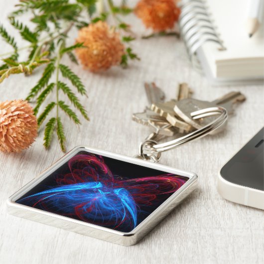 Gloeiende Neon Butterfly Flame Fractal Abstracte k Sleutelhanger (Zijkant)