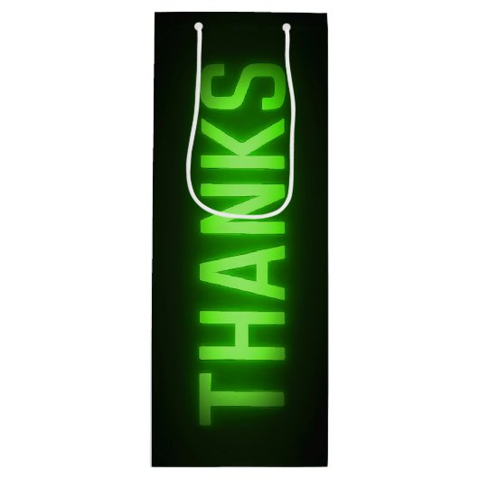 Gloeiende Neon Groene Bedankt Sign On Black Wijn Cadeautas (Voorkant)