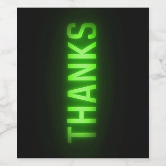 Gloeiende Neon Groene Bedankt Sign On Black Wijn Etiket (Enkel label)