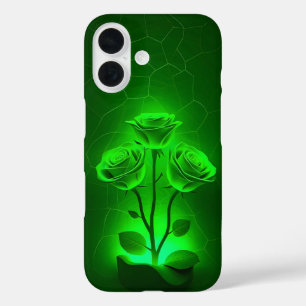 Gloeiende Neon Groene Rozen Hoesje-Mate iPhone Cas 16 Hoesje