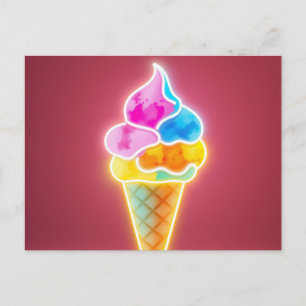 Gloeiende Neon Ice Cream Cone met Levendige Schepp Briefkaart