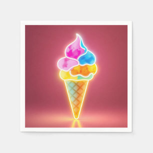 Gloeiende Neon Ice Cream Cone met Levendige Schepp Servet