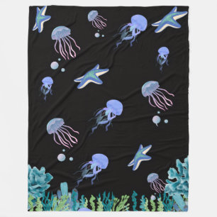 Gloeiende Neon Kwal & Zeester Onderwaterwereld Fleece Deken