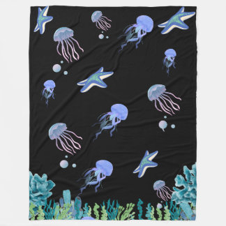 Gloeiende Neon Kwal & Zeester Onderwaterwereld Fleece Deken
