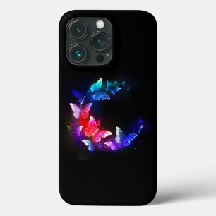 Gloeiende neon nacht vlinders op zwarte achtergron Case-Mate iPhone case