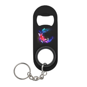 Gloeiende neon nacht vlinders op zwarte achtergron mini flessenopener