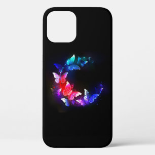 Gloeiende neon nachtvlinders op zwarte achtergrond Case-Mate iPhone case