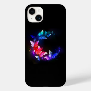Gloeiende neon nachtvlinders op zwarte achtergrond Case-Mate iPhone 14 plus hoesje