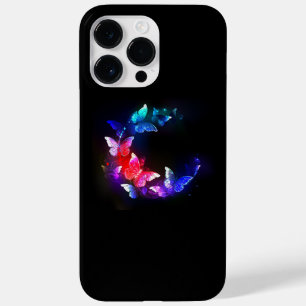 Gloeiende Neon Nachtvlinders op Zwarte achtergrond Case-Mate iPhone 14 Pro Max Hoesje