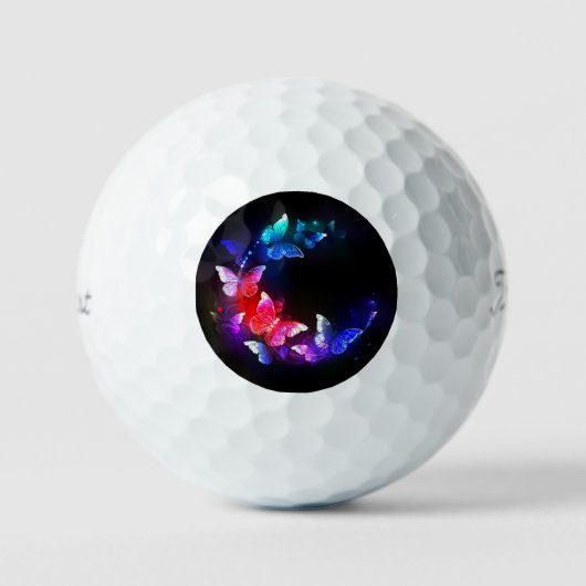 Gloeiende Neon Nachtvlinders op Zwarte achtergrond Golfballen (Voorkant)