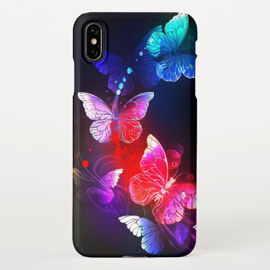 Gloeiende Neon Nachtvlinders op Zwarte achtergrond iPhone Hoesje (Achterkant)