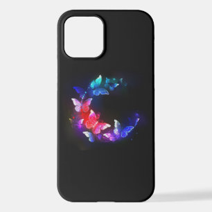 Gloeiende Neon Nachtvlinders op Zwarte achtergrond iPhone 12 Hoesje