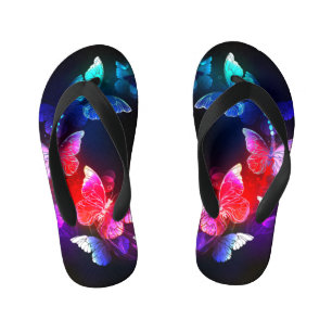 Gloeiende Neon Nachtvlinders op Zwarte achtergrond Kinder Teenslippers