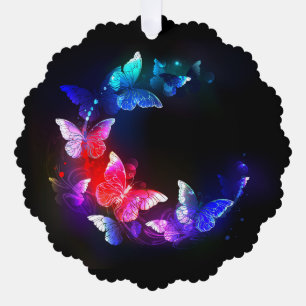 Gloeiende Neon Nachtvlinders op Zwarte achtergrond Ornament Kaart