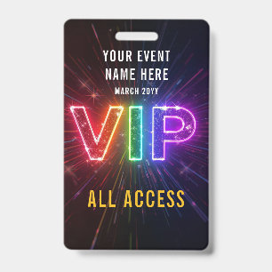 Gloeiende neon regenboog VIP alle toegang evenemen Badge