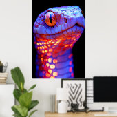 Gloeiende Neon Slang met Hypnotische Ogen en Sci-F Poster (Thuiskantoor)