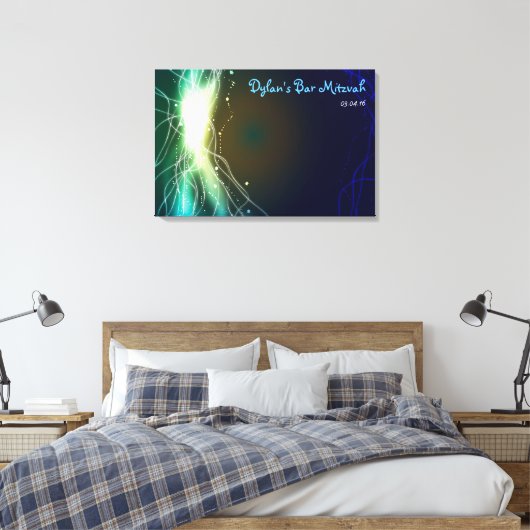 Gloeiende Neon Stars Bar Bat Mitzvah Inlogbord Canvas Afdruk (Insitu (Slaapkamer))