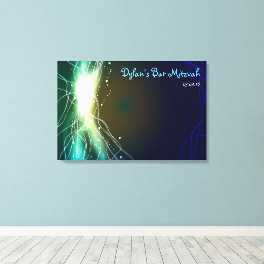 Gloeiende Neon Stars Bar Bat Mitzvah Inlogbord Canvas Afdruk (Insitu (Houten vloer))