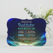 GLOEIENDE NEON STERREN Bar Mitswa Uitnodiging blau (Staand voorkant)