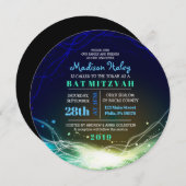 Gloeiende Neon Sterren Bar Mitzvah Uitnodiging bla (Voorkant / Achterkant)